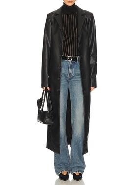 BRAND NEW Joe’s Jeans Black Faux Leather Trench Coat in Medium